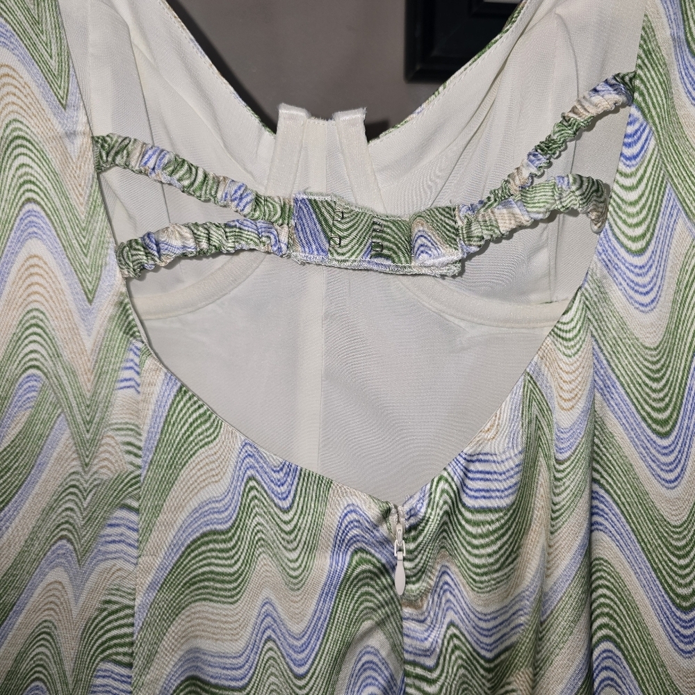For Love & Lemons Yori Fit And Flare Underwire Mini Dress NWT Green Swirl Size L - Picture 8 of 12